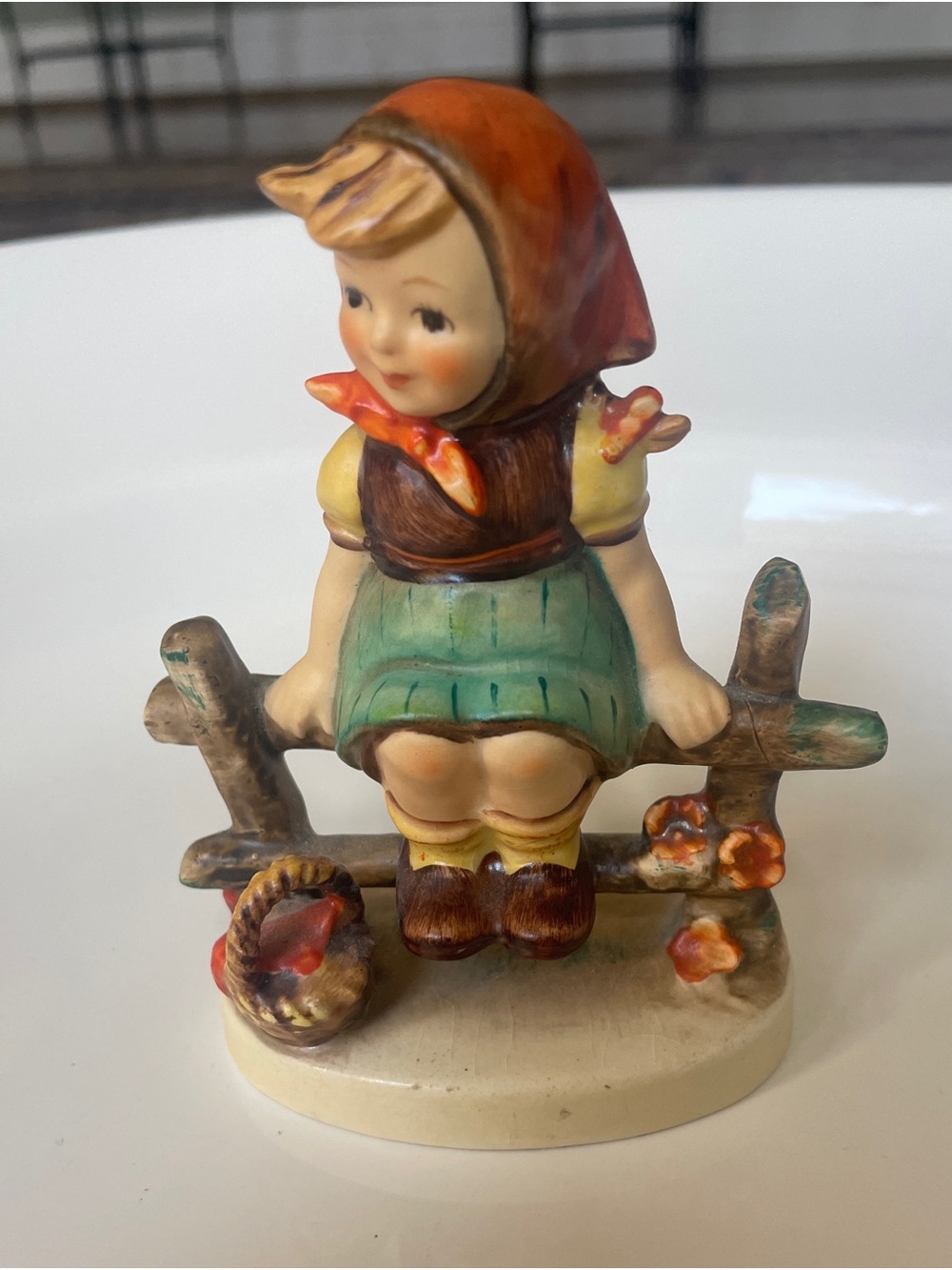 Vintage Hummel Goebel "Just Resting" Girl on Fence Painted Ceramic Figurine